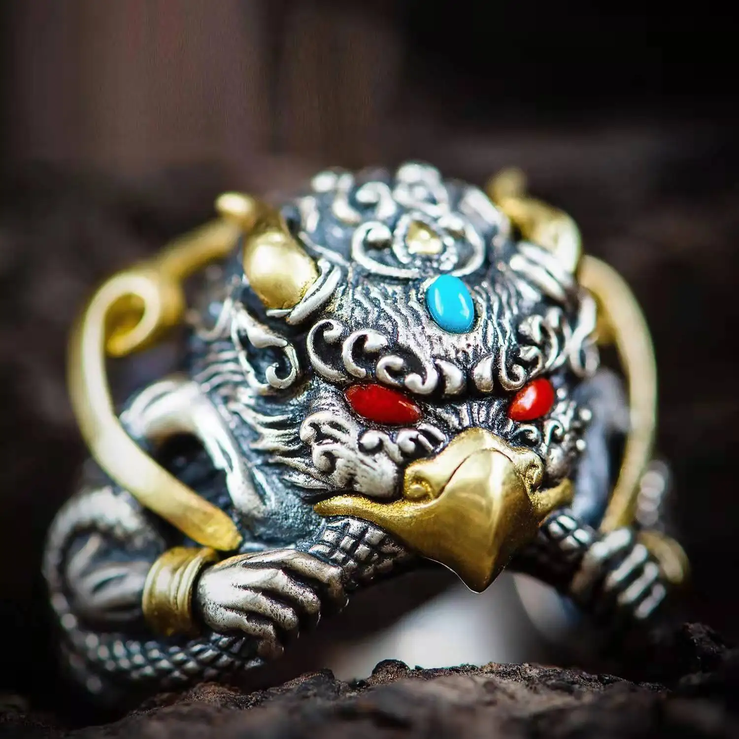 

New National Trend Creative Retro Ring Men and Women Open Index Finger Ring Dapeng Bird Ring Ring Decoration Trend Accessories