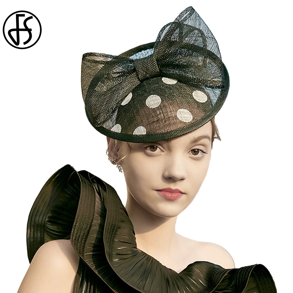 

FS 2023 Wedding Kentucky Derby Hats For Women British Luxury Black Headdress Bowknot Lady Fascinators Elegant Church Cap Female