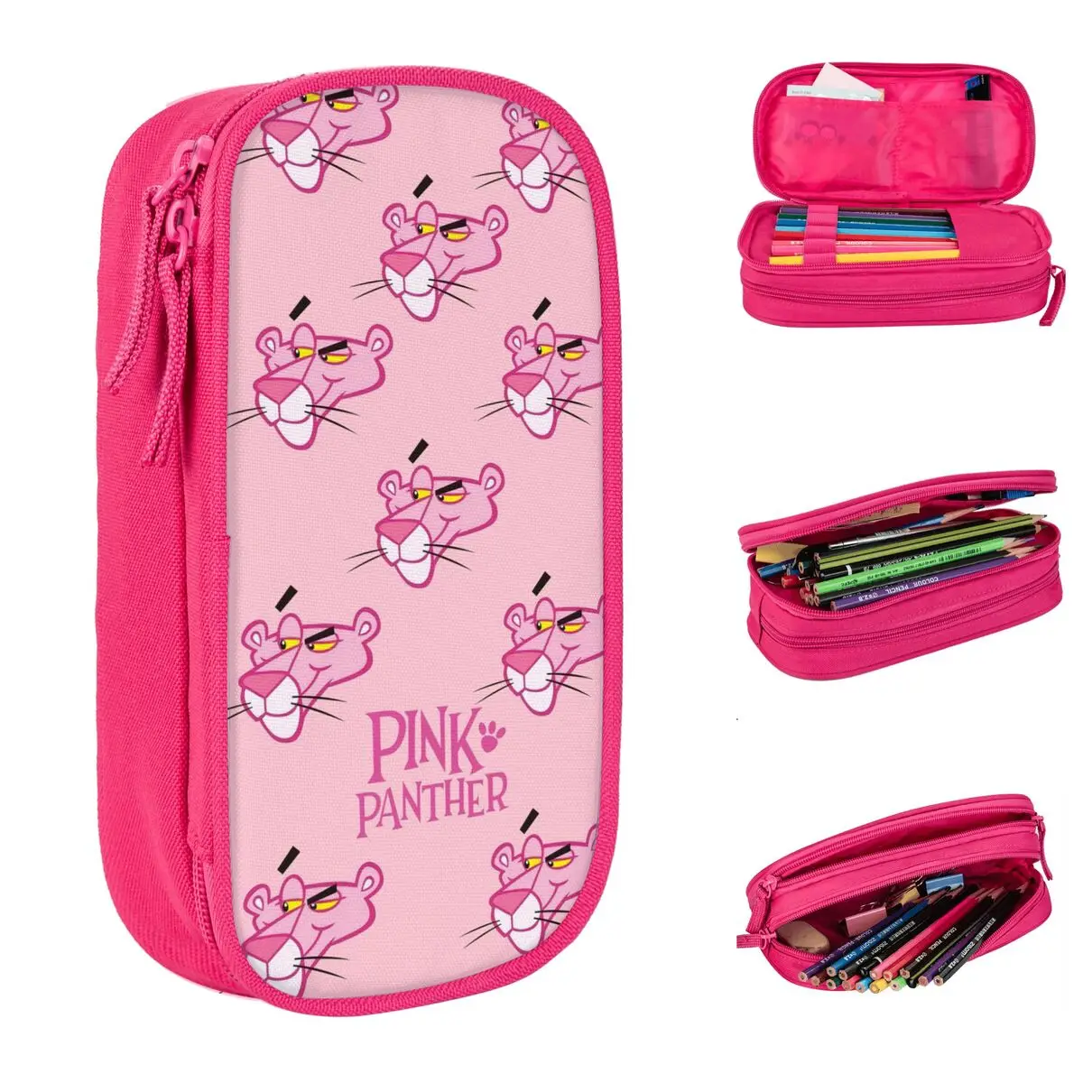 

Пеналы с леопардовой головкой для девочек и мальчиков, Мультяшные Чехлы для ручек и карандашей с розовой пантерой, сумки для студентов и школ, косметические принадлежности