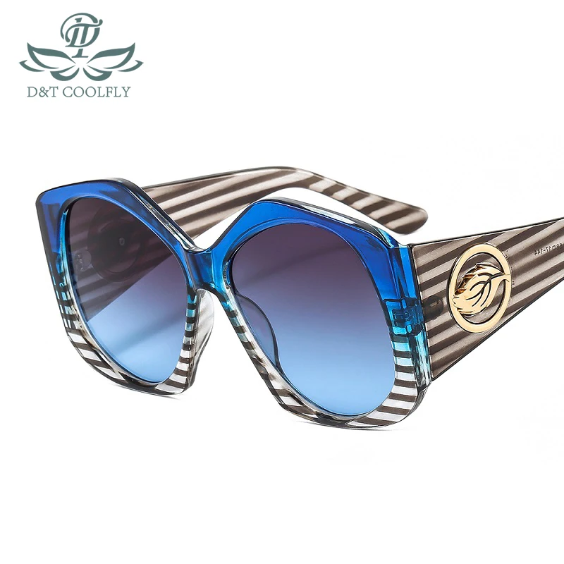 D&T 2022 New Fashion Round Sunglasses Women Men Gradients Lens PC Golden Leaf Logo Frame Brand Designer Vintage Cat Eye UV400