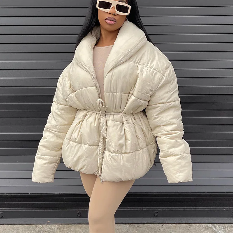 Women's Clothing Jackets 2022 Autumn Winter New Women's Fashion Long Sleeve Warm Lapel Zipper Design Slim Cotton-Clad Women