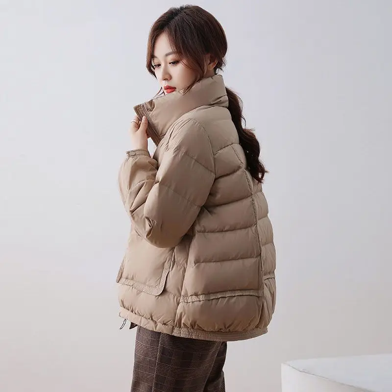 Winter Women 2023 New Korean Elegant Chic Stand Collar White Duck Down Jackets Fashion Casual Long Sleeve Coats Outwear C63