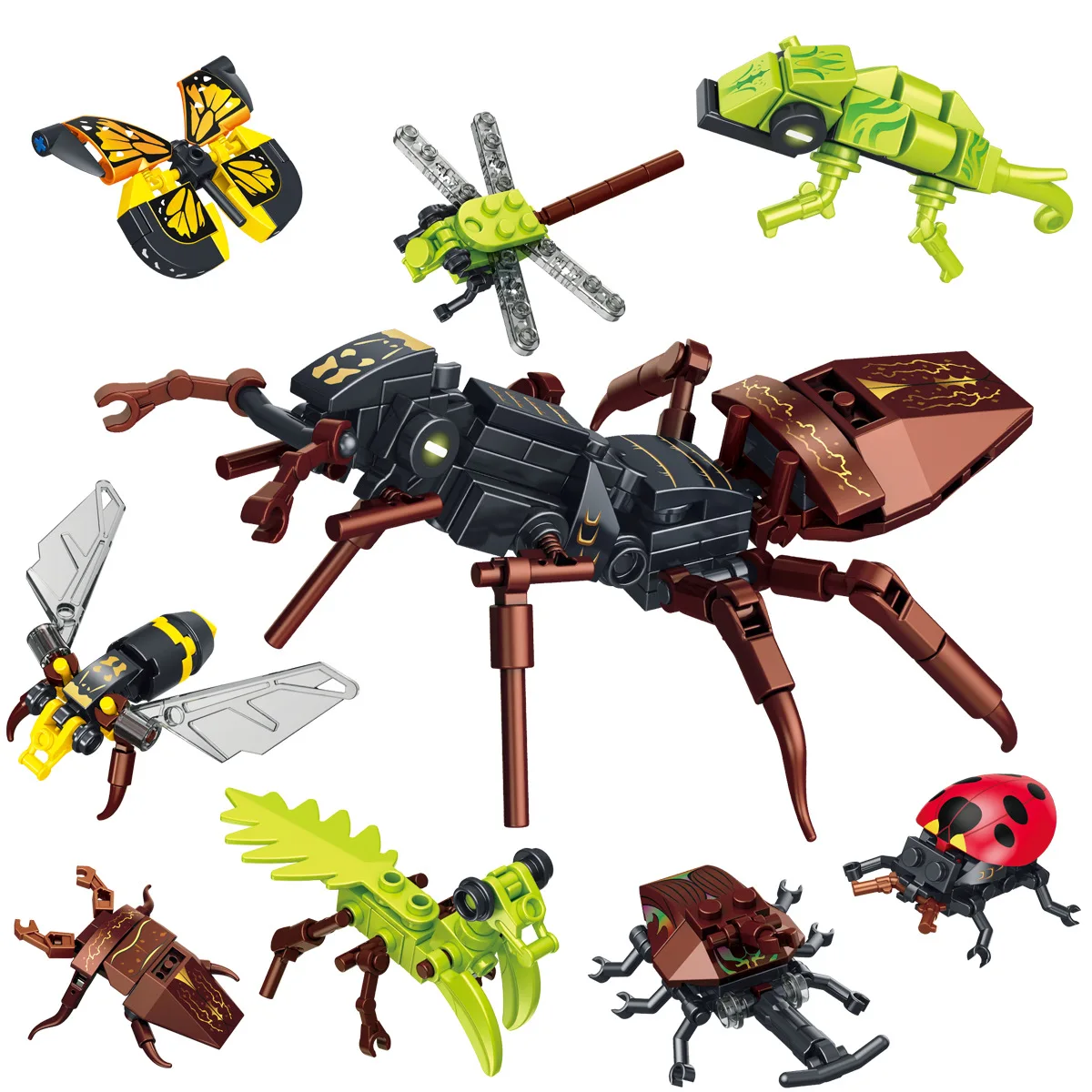 MOC насекомое животное парк динозавр мультфильм бабочка мини модель строительные