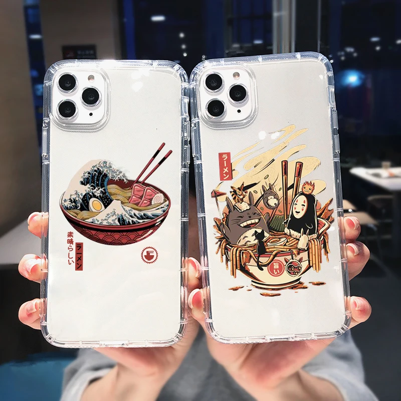 

Japan Anime Ramen Cat Great Wave Clear Phone Case For iPhone 11 Pro MAX 12 XS 7 XR 13 X 8 6Plus Cute Soft Silicone Cover Coque