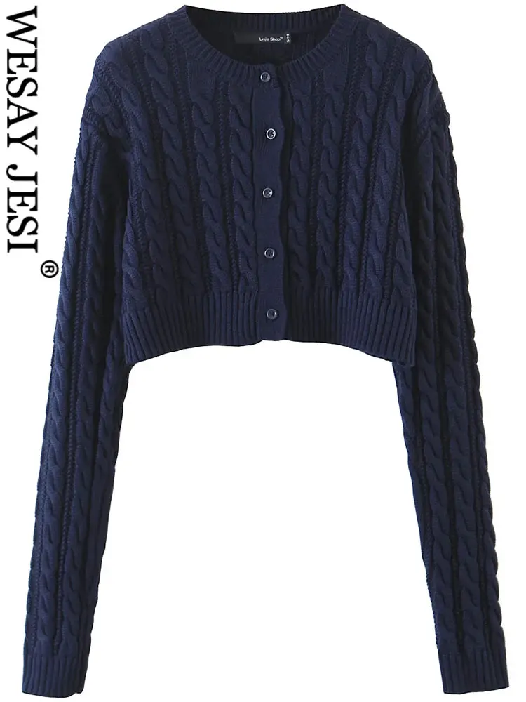 

WESAY JESI однотонный вязаный кардиган свитер с круглым вырезом однобортный Тонкий шикарный короткий топ элегантное приятное для кожи пальто д...