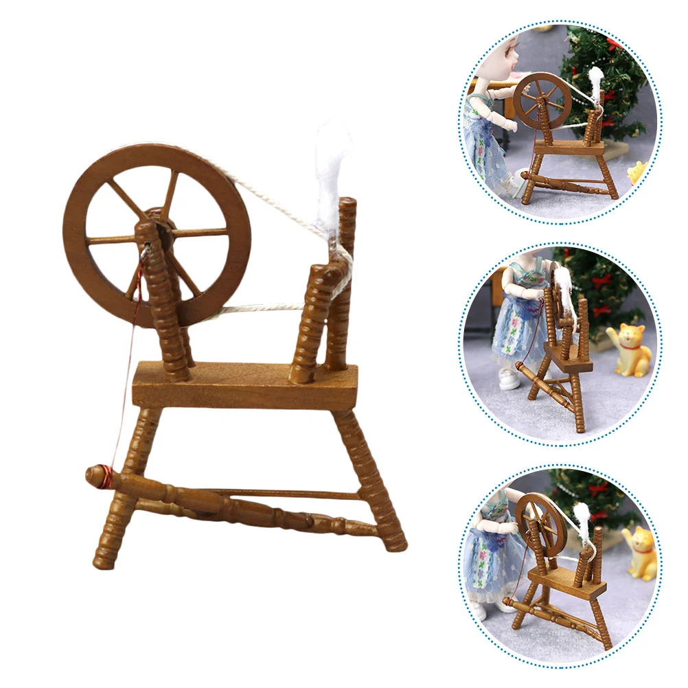 

Vintage Wheel Ornament Dollhouse Model Mini Manual Sewing Machine Furniture Miniature Scene Toys Accessory Rural