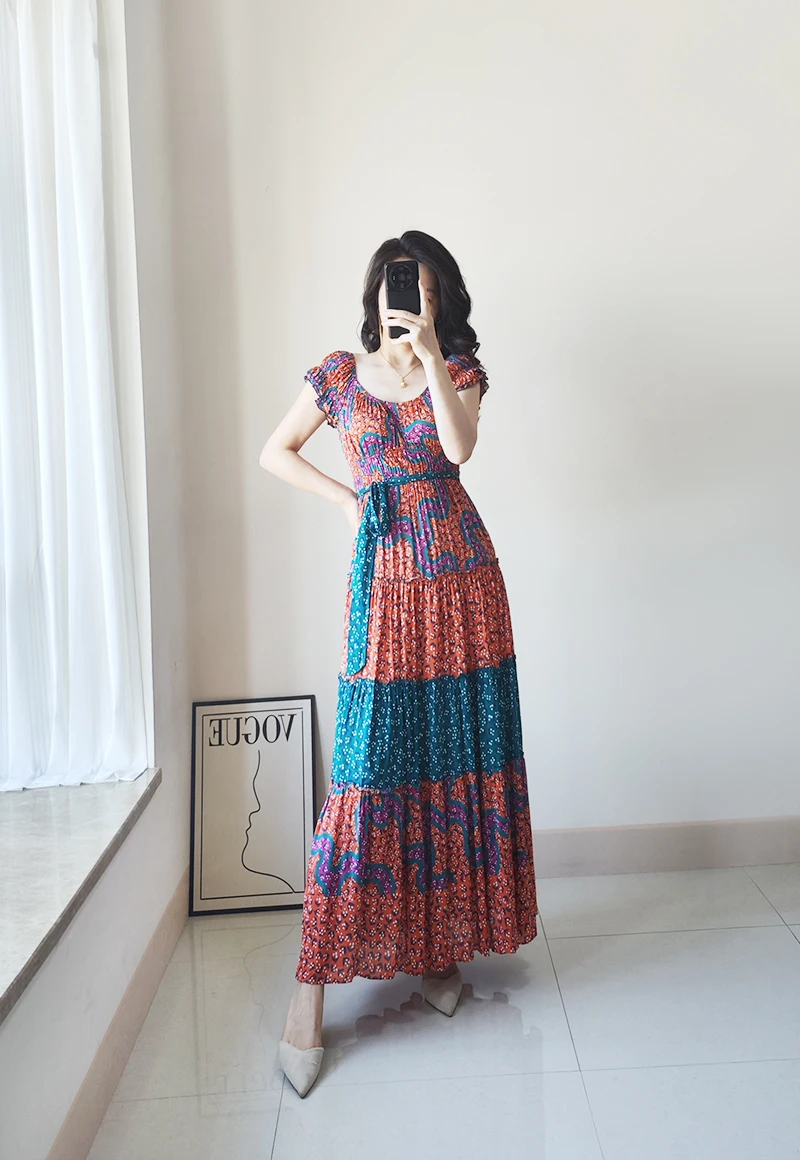 Платье макси с рукавами и поясом US 2-US 12