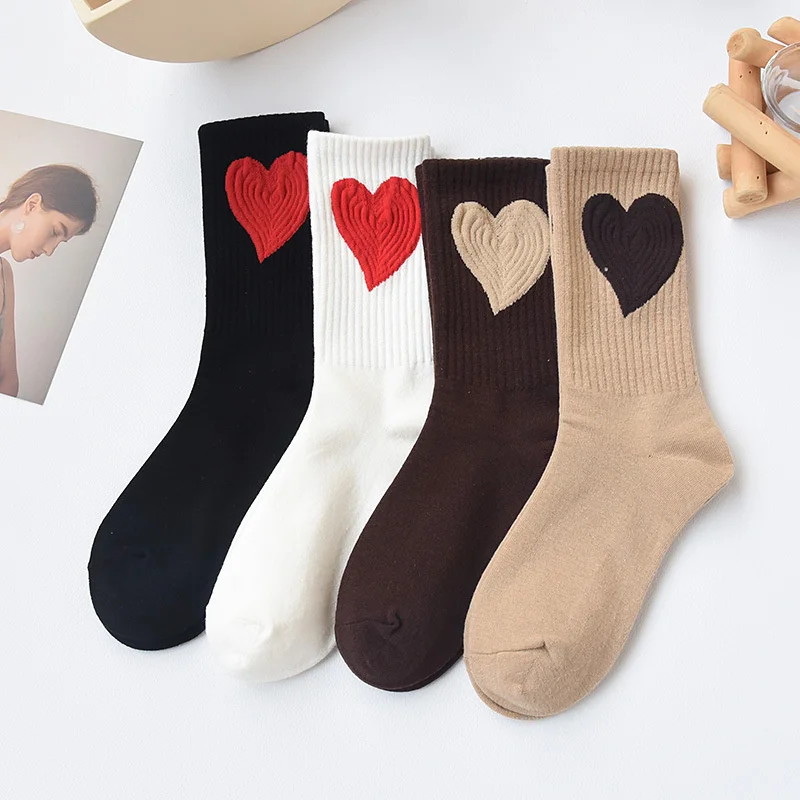 Net red trend big love socks children's long tube autumn winter Korean cotton socks ins love Khaki medium tube socks high waist
