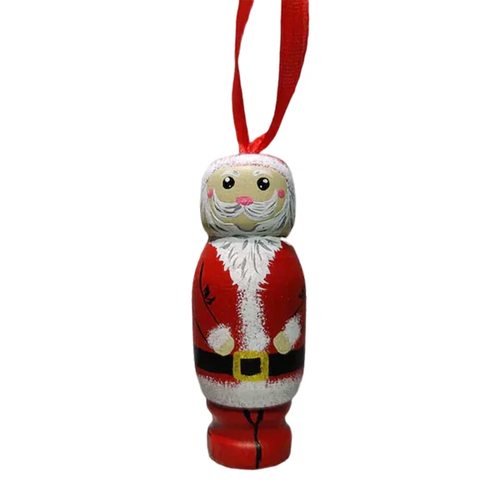 

3D Funny Santa Wooden Pendant Miniature Santa Figures With String Christmas Pendant Home Decoration Accessories