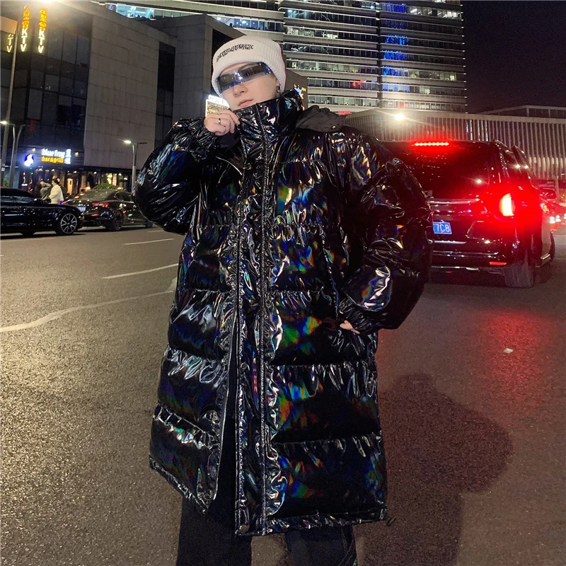 Thick Long Puffer Jacket for Men Winter Fashion Trends Warm Clothing Teens Colorful Reflective Padded Coat Streetwear with Wings