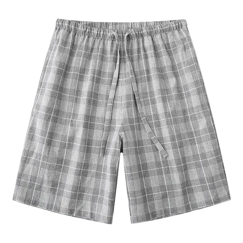 Pajamas Summer Men Can Be Worn Outside Home Shorts Pure Cotton Loose Large Size Plaid Beach Breathable and Comfortable Pants