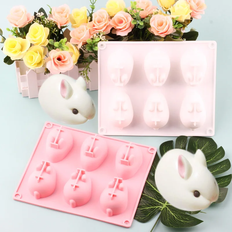 

6 Cavity Rabbit Silicone Mold Easter Bunny Mousse Cake Baking Molds Dessert Cupcake Jelly Ice Cube Tray Mould Onigiri sushi