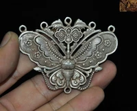 china folk collect tibet silver animal butterfly statue exorcism amulet pendant