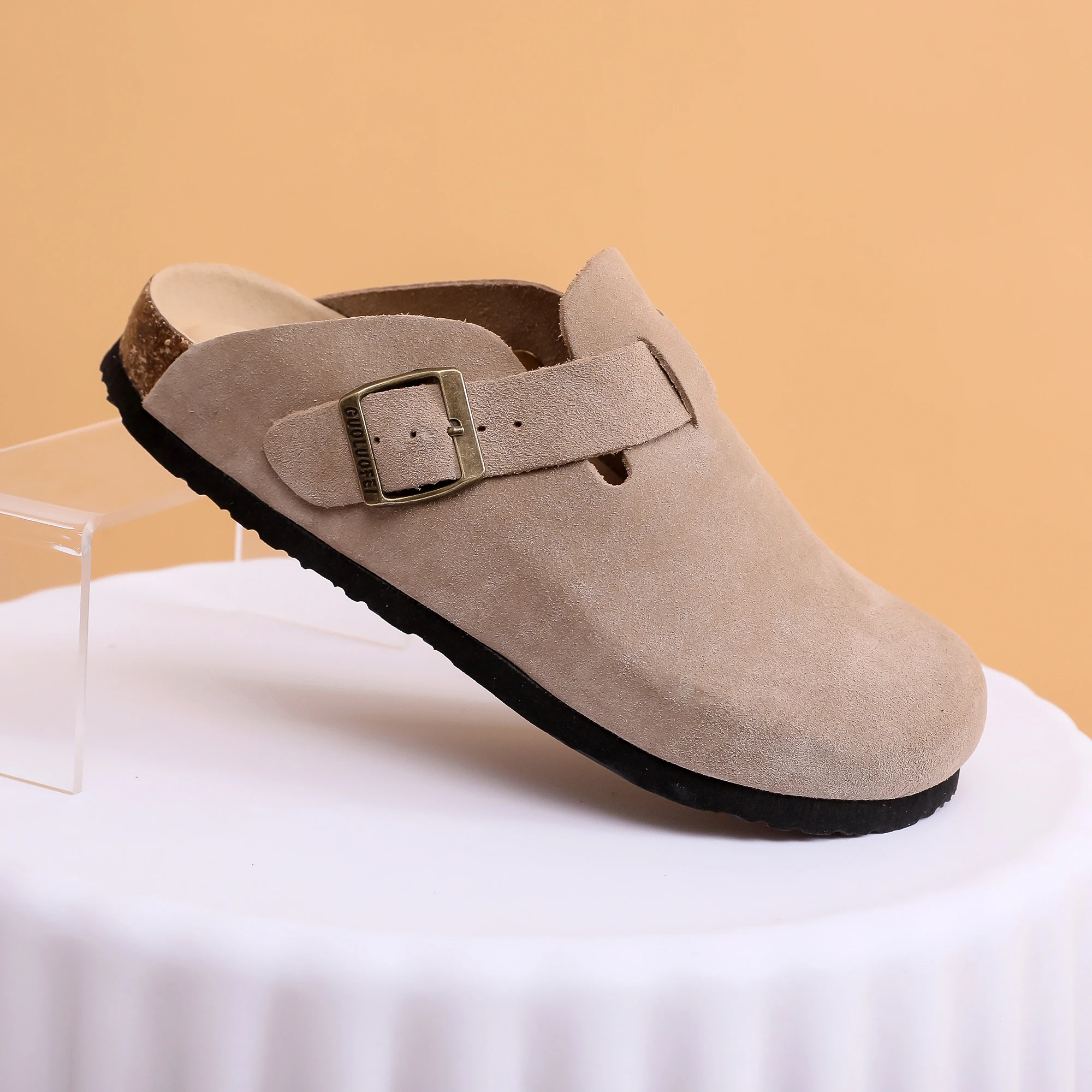 2023 Spring Women's Closed Toe Slippers Cow Suede Leather Sandals For Women Men Fashion Mule Clog Slides 35-46