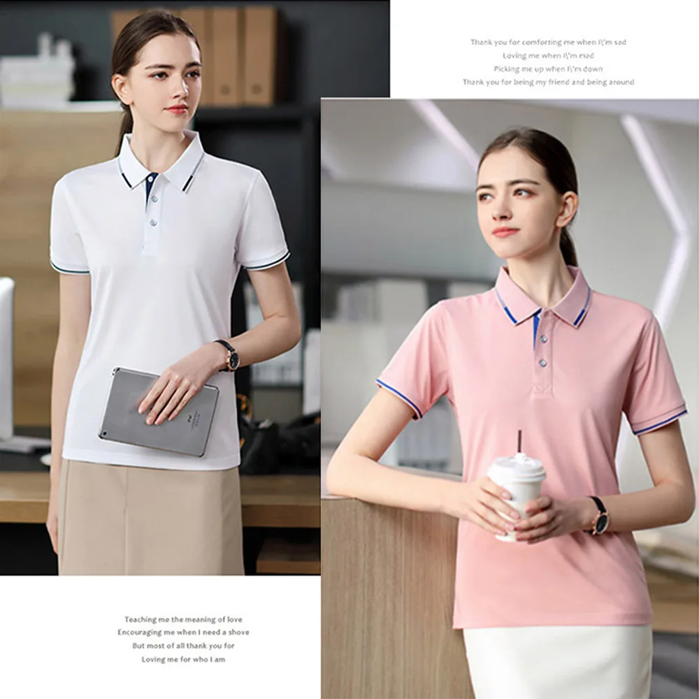 

Summer Short-sleeved Cool Polo Shirt Lapel Business Clothing T-shirt Men's and Women's Comfortable Solid Color Top