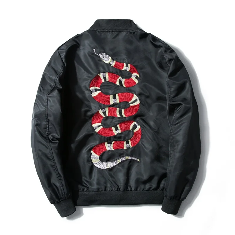 

New 19ss Men Rib Sleeve Embroidered snake Fashion High quality couple Baseball Coats & Jackets Abstract digital coat Motor #D43