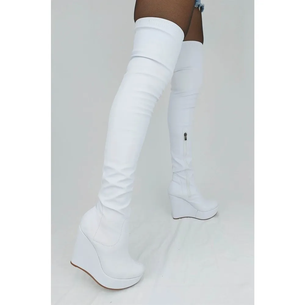 

Dorlie Blood White Skin Filler-Heeled Over the Knee Boots
