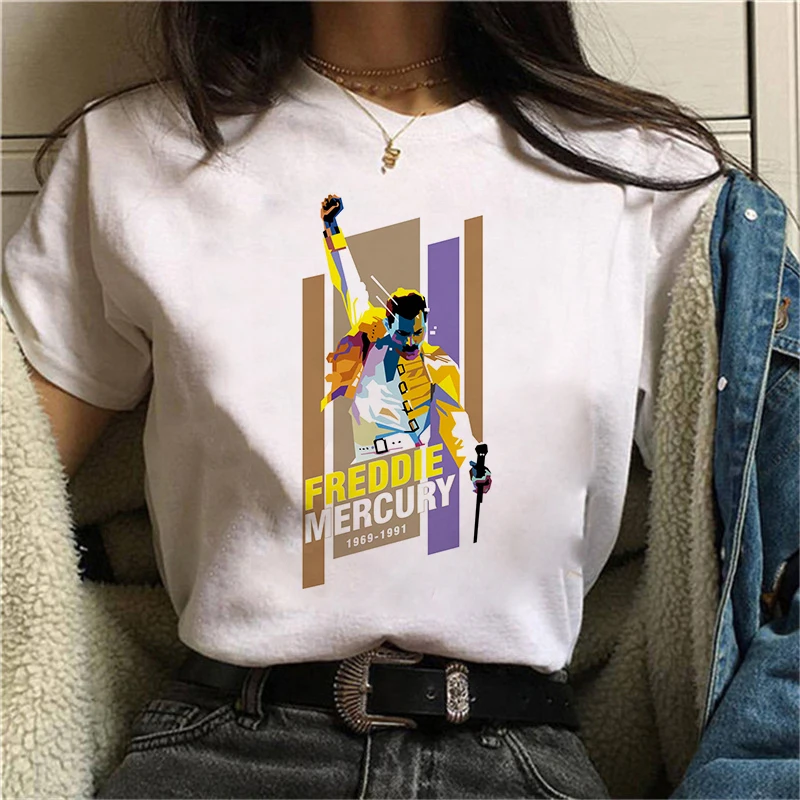 

Футболка Freddie Mercury Queen Band с принтом, хлопковая одежда, Женская футболка оверсайз, уличная одежда, футболки Kawaii Girl y2k, топы, одежда