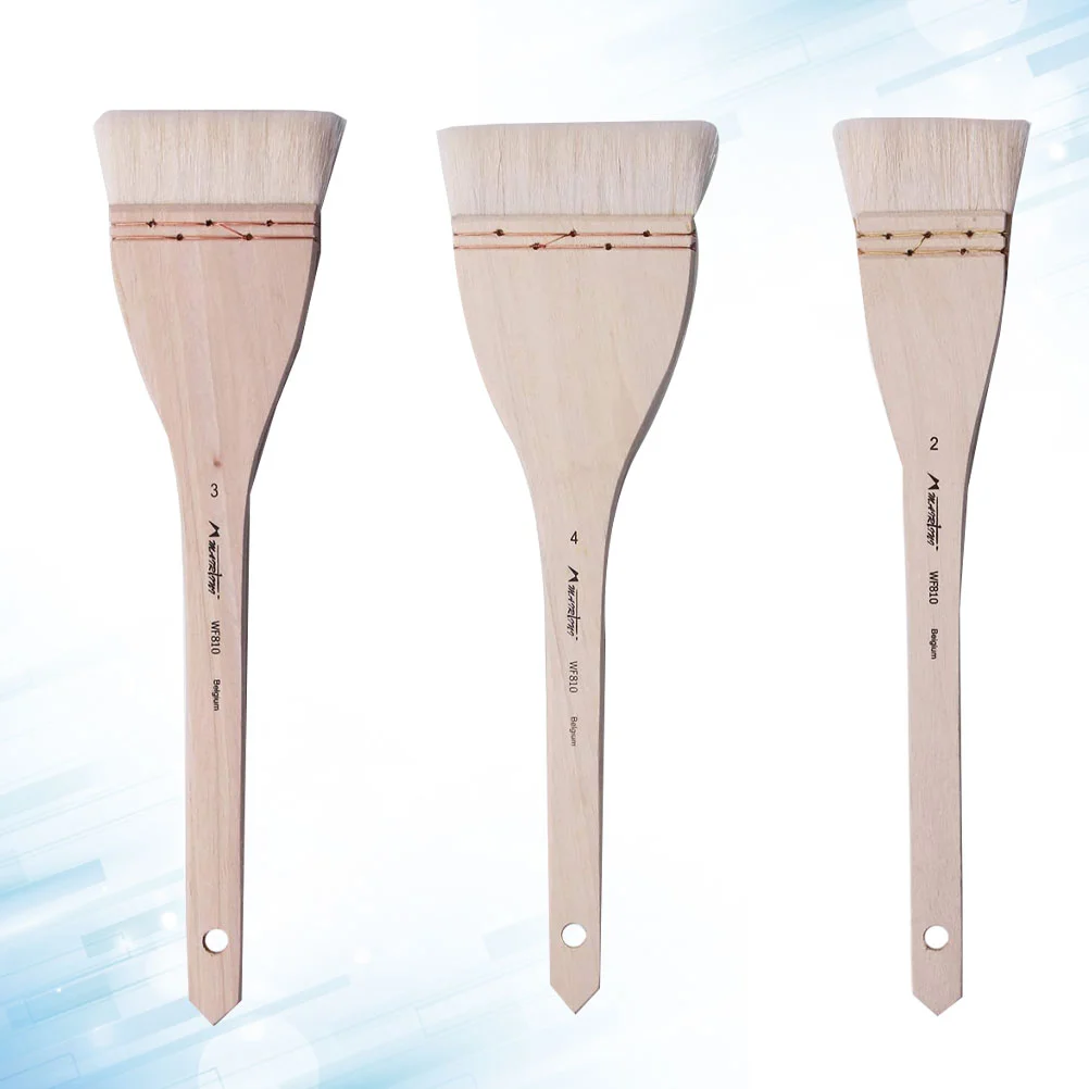 

3PCs Brushes Wool Portable Wood Handy Hand Drawing Brushes Wall Painting Brushes Oil Painting Painting for Wall Home