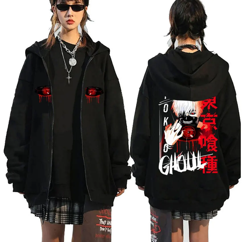 

Anime Tokyo Ghoul Cool Manga Kaneki Ken Eyes Print Zipper Hoodie Men Women Casual Oversized Zip Up Jacket Male Vintage Clothes