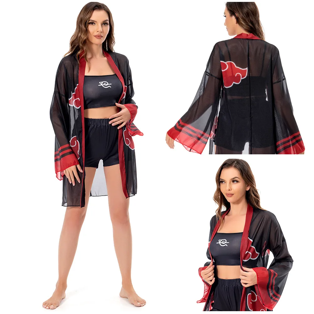 

Костюм для косплея аниме Акацуки, купальник, плащ, купальник из трех частей, одежда для костюмированной вечеринки, костюм для девочек на Хэллоуин, карнавал, маскировка