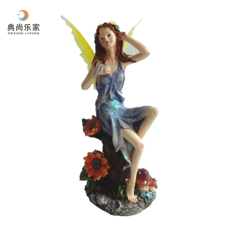 

Indoor Sexy Resin Miniature Fairies Figurines Sitting Solar Light For Decoration