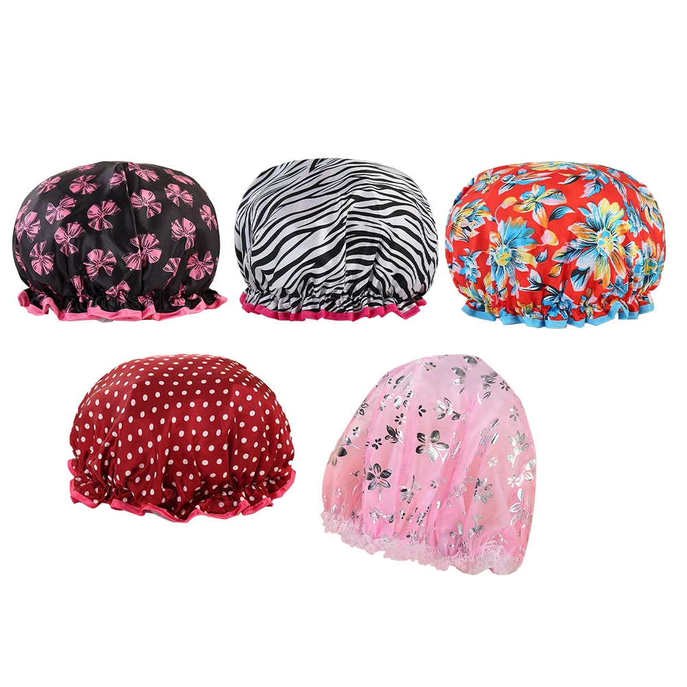 

5 шт., женские мягкие утолщенные двухслойные эластичные водонепроницаемые шапочки для спа-салона