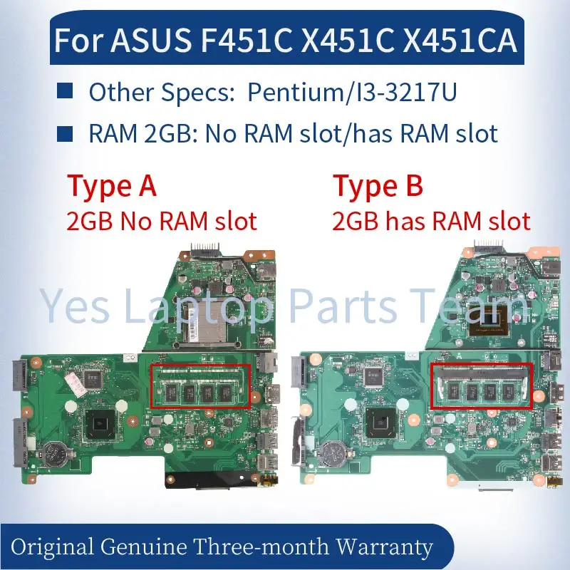 Материнская плата X451CA для ноутбука ASUS F451C X451C Pentium I3-3217U CPU 2 Гб RAM, протестированная Материнская плата ноутбука