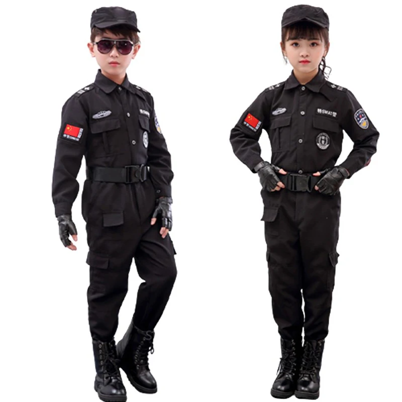 110-160Cm Children's Police Uniform Traffic Swat Fbi Military Clothes Boy Cosplay Halloween Carnival Party Performance Costumes