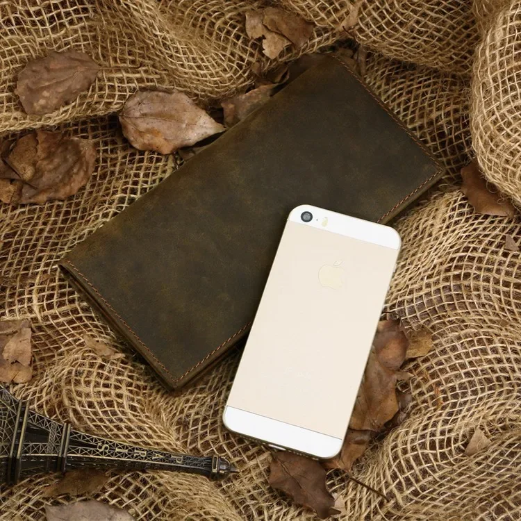 Nesitu длинный размер винтажные темно-коричневые 100% гарантия кожа Crazy Horse мужские