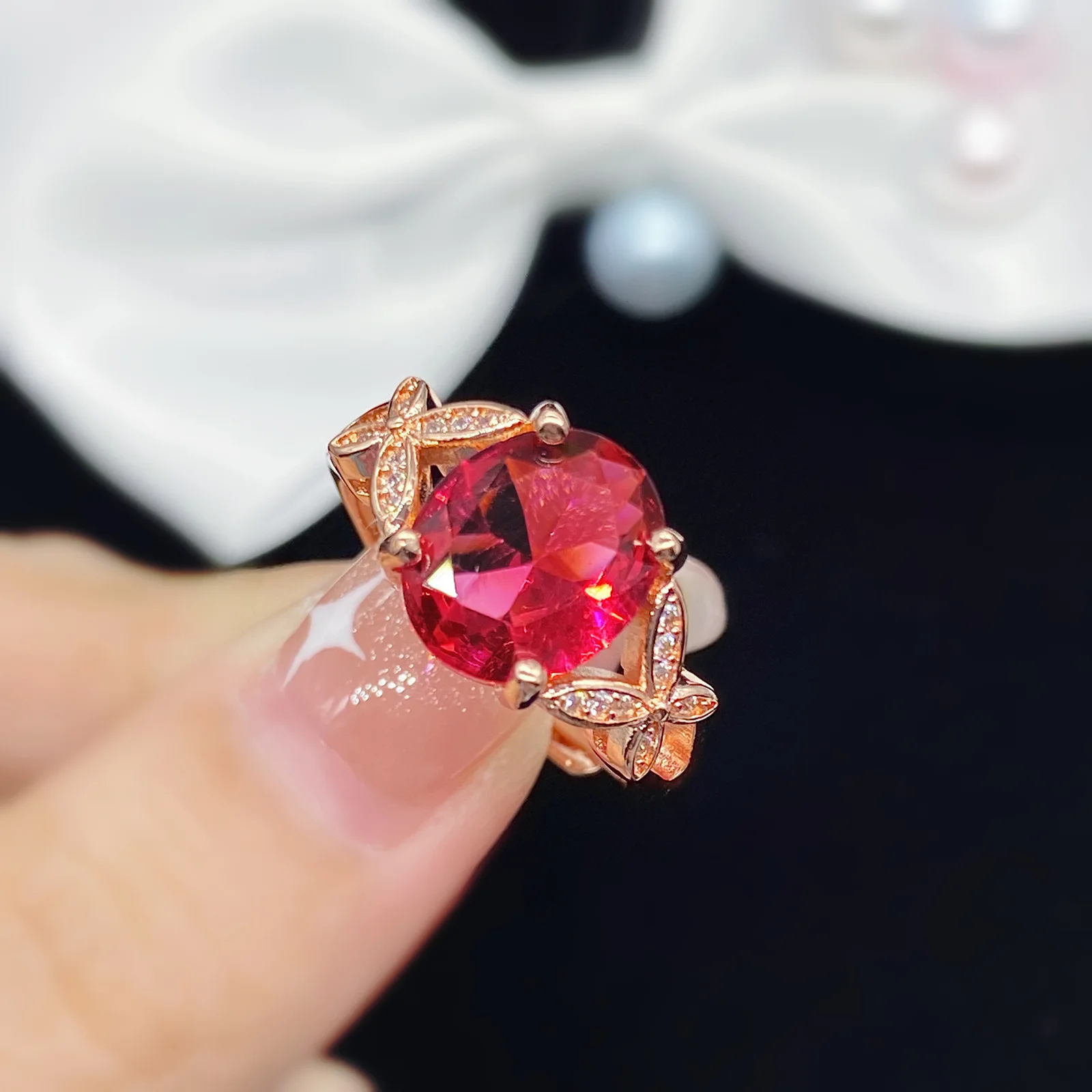 

Новый стиль, модное открытое женское кольцо с имитацией Красного турмалина и драгоценного камня Caibao