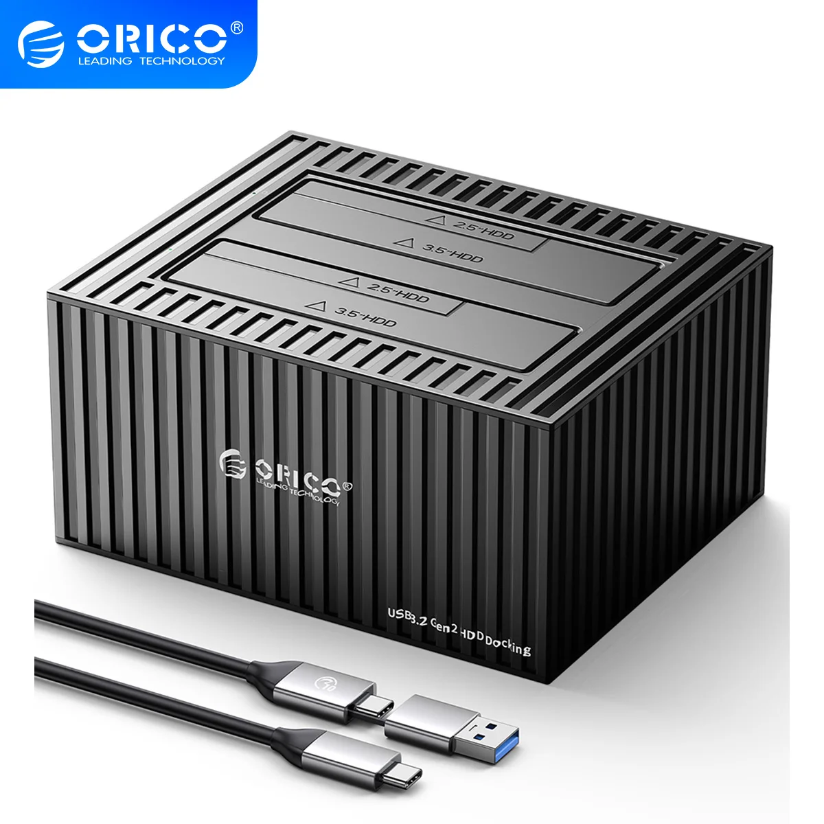 

ORICO Type-C 10Gbps External Hard Drive Docking Station Aluminum SATA for 3.5 2.5 HDD/SSD Enclosure with 12V Power Offline Clone