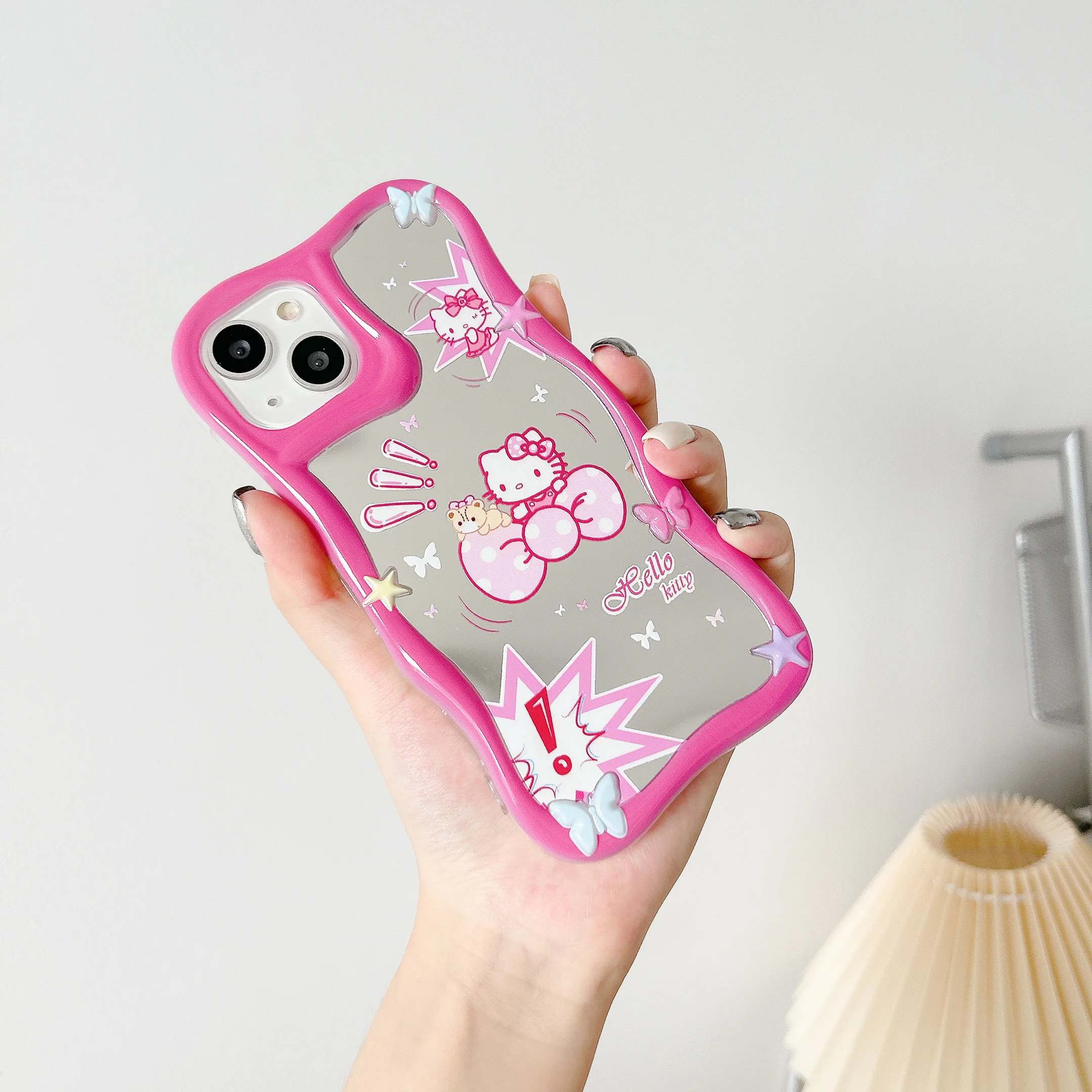 

NEW Sanrio Hello Kitty Cute silver with vanity mirror Phone Cases For iPhone 14 13 12 11 Pro Max XR X XS 2023 BACK Cover