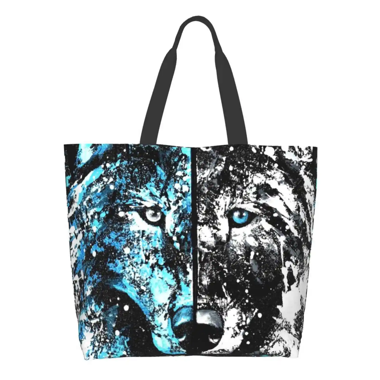

Wolf " Ice Blue White Ice Cube " Reusable Household Tote Bags Storage Bags Wolf Wolfs Head Portrait Animal Wildlife Diptych Du