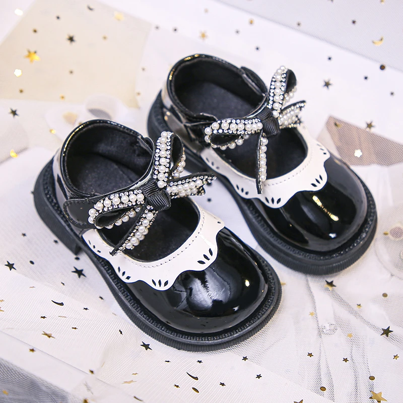 

Girls Shoes Kids Flats Baby Anti-Slippery Mixed Color Casual Princess Shoes for Child Bow Rhinestones Leather Shoes Free freight