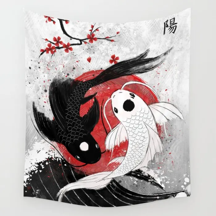 

Koi Fish - Yin Yang Wall Tapestry Background Wall Covering Home Decoration Blanket Bedroom Wall Hanging Tapestries