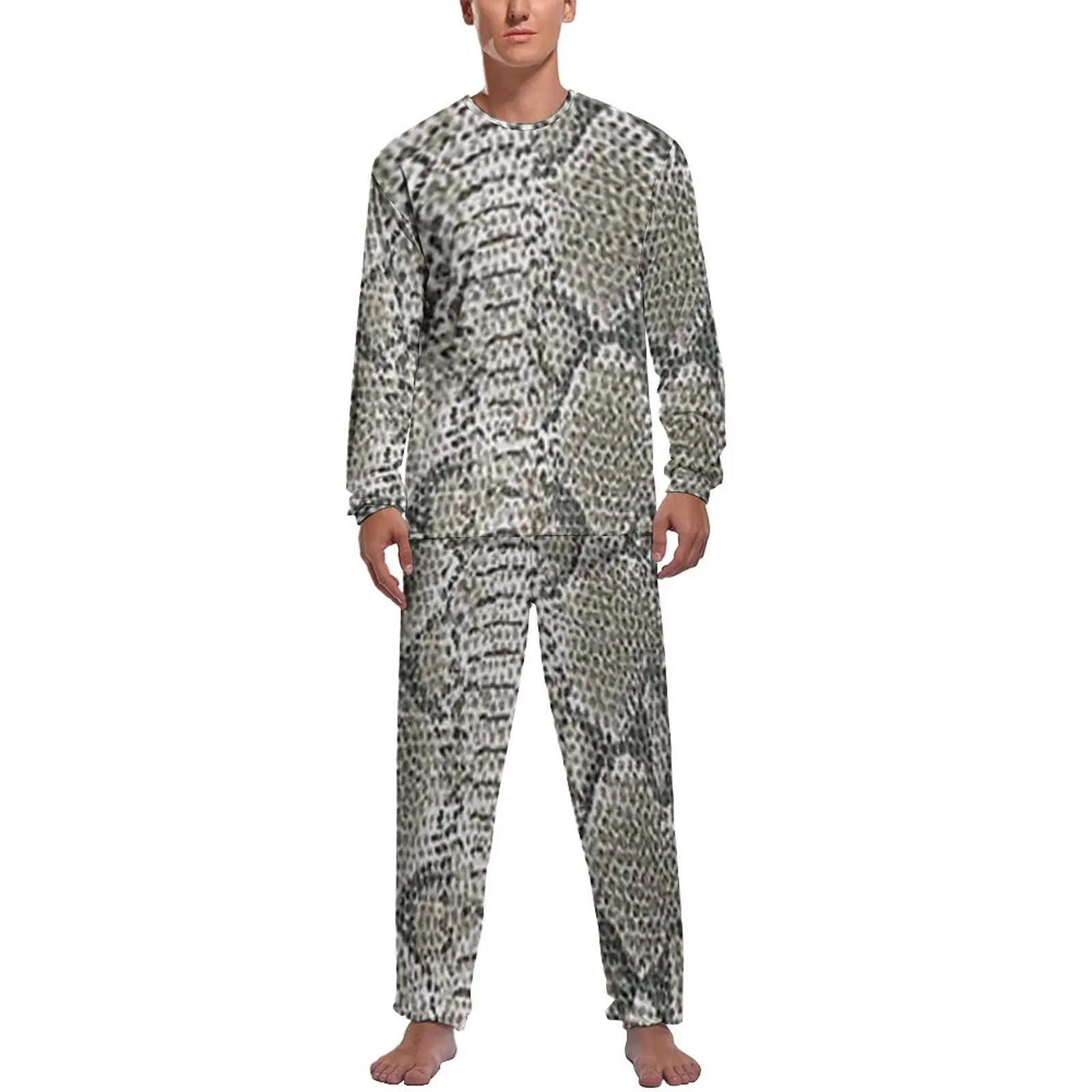 

Пижама с принтом змеиной кожи, с длинным рукавом, погремушка, кожа, 2 предмета, наборы ночных пижам, зимние мужские дизайнерские бриджи