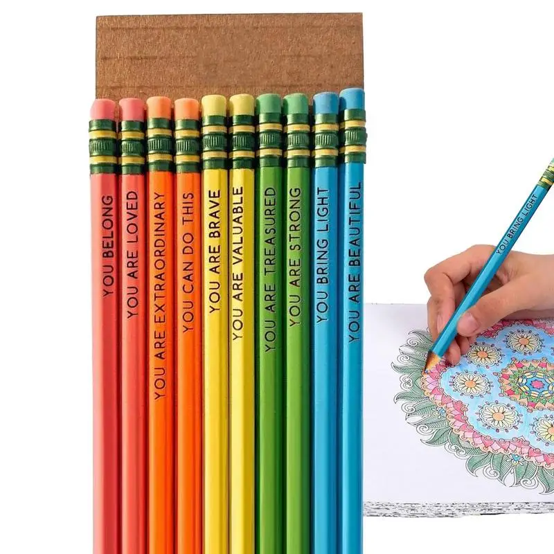 

Colorful Pencils Classroom Pencils 10 Pcs Wood Fun Positive Pencils With Inspiring Words Sayings For Students Classrooms Favors