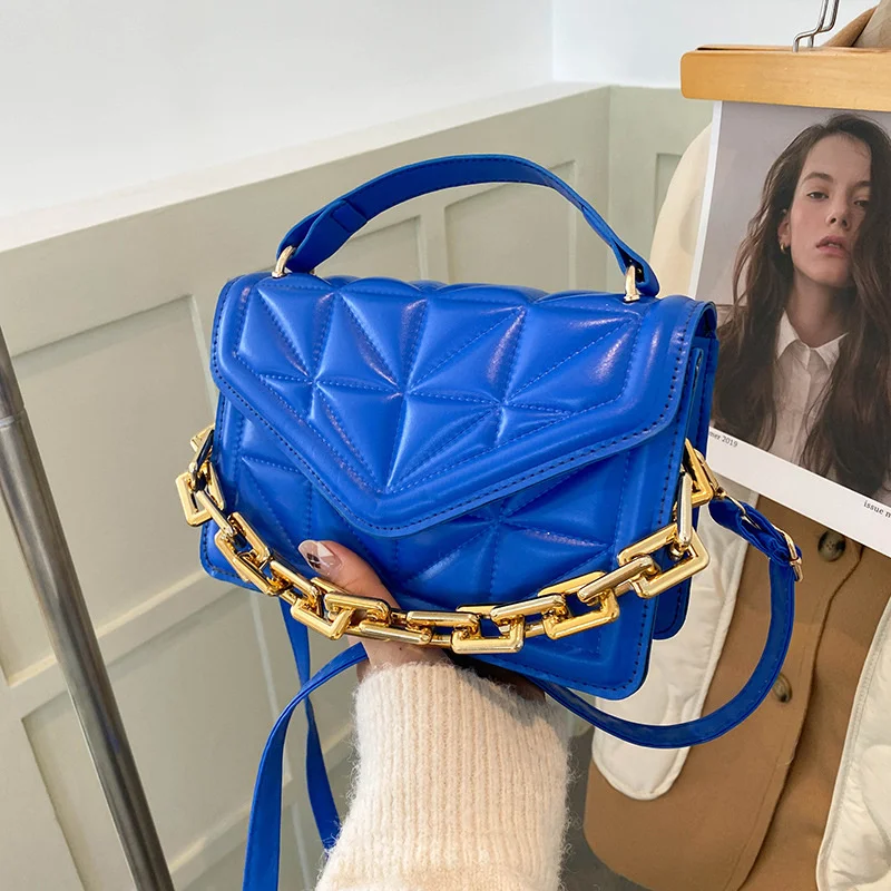 Новинка 2023, женская сумка через плечо на толстой цепочке, клетчатые сумки через плечо из искусственной кожи, брендовые дизайнерские женские маленькие сумки