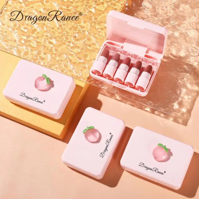 

5PCS/Set Matte Lipstick Velvet Peach Strawberry Lip Tint Long Lasting Non-stick Cup Lip Gloss Kit Lip Female Women Makeup