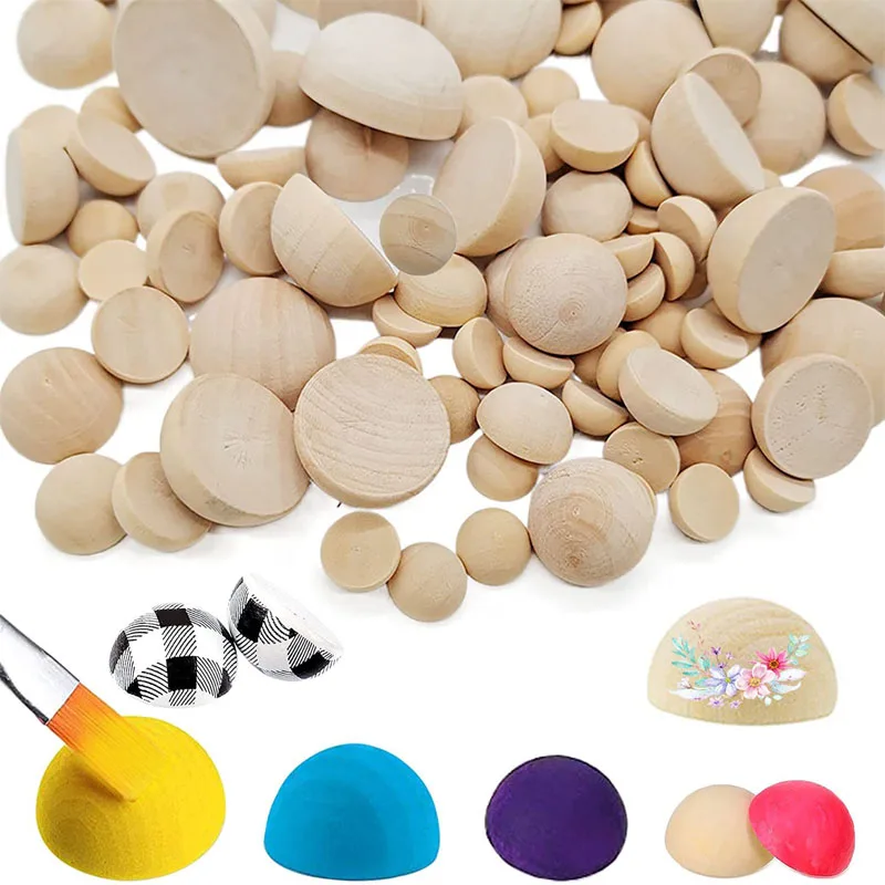 

10-30MM Natural Half Wooden Beads Unfinished Split Round Wood Balls DIY Handmade Craft Kids Painting Arts Make Graffiti Decor