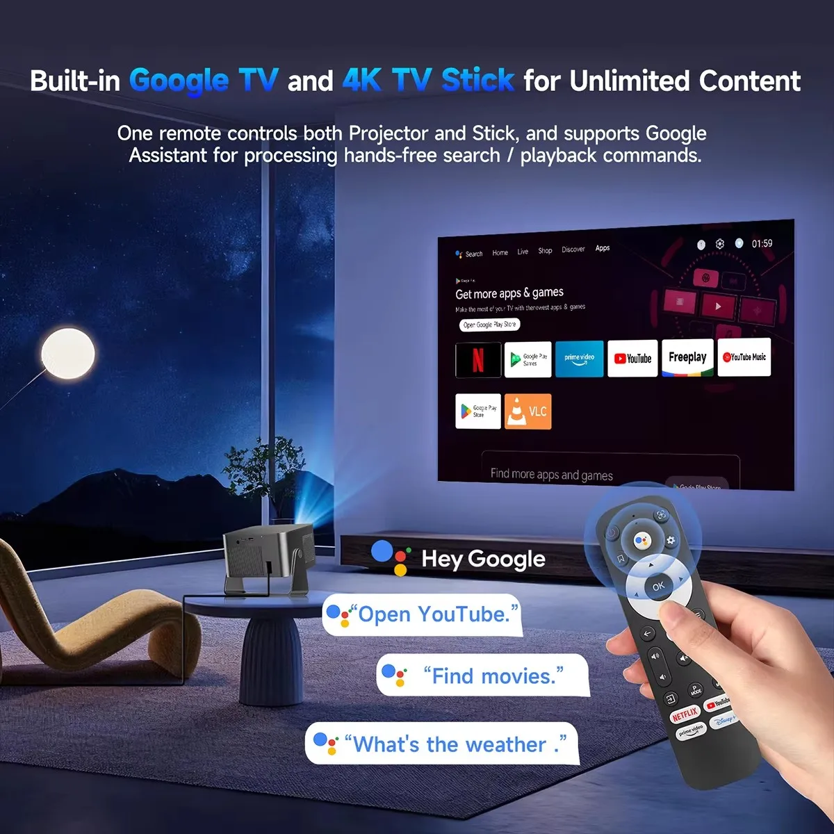 Фото Проектор ApexTPMagcubic HY350GT 900 ANSI с Google TV, разрешением 1080p, автофокусом, портативный, для домашнего кинотеатра на Android №4