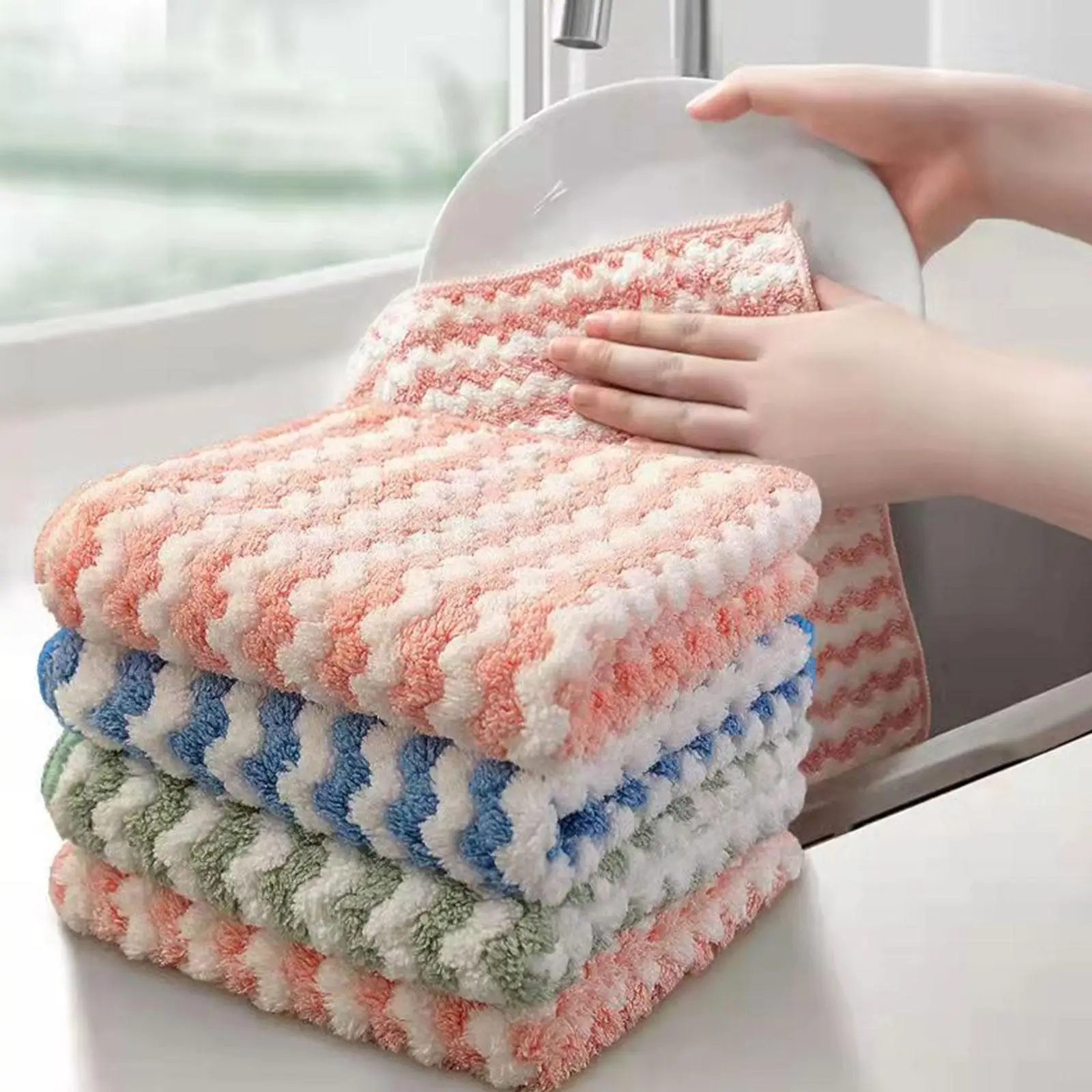 

1pc Kitchen Anti-Grease Wiping Rags Microfiber Wipe Cleaning Cloth Home Washing Dish Cleaning Tools Random Color