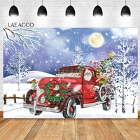 laeacco merry christmas backdrop winter snowy cartoon santa claus red car gift newborn bitrhday portrait photography background
