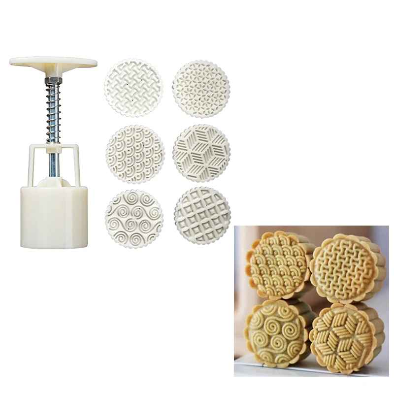 

63 г форма Mooncake, 6 геометрических штампов, резак для печенья, Ручной пресс, зеленый Боб, торт 77UD