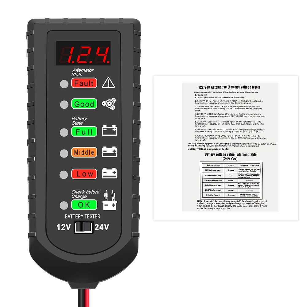 

12 В 24 В Тестер Автомобильного Аккумулятора Светодиодный Анализатор Дисплея Многофункциональный Тестер Генератора Электромоб...