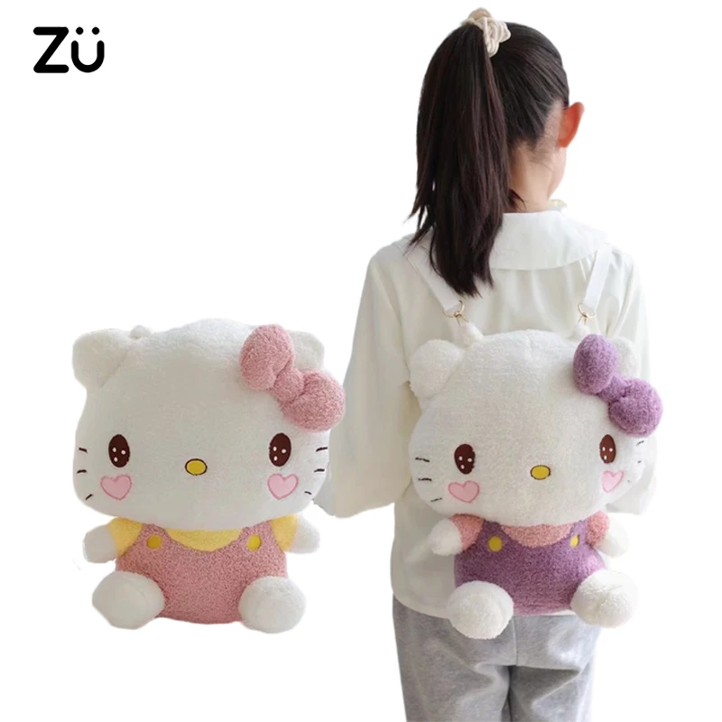 ZU-mochila de peluche de gatito japonés Kawaii, bolsa bonita de peluche de gato rosa púrpura, regalo de cumpleaños para estudiantes, decoración para colgar mochilas para niños
