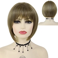 gnimegil synthetic hair short brown wig with bangs for white women bobs haircut female wigs heat resistant straight natural wig
