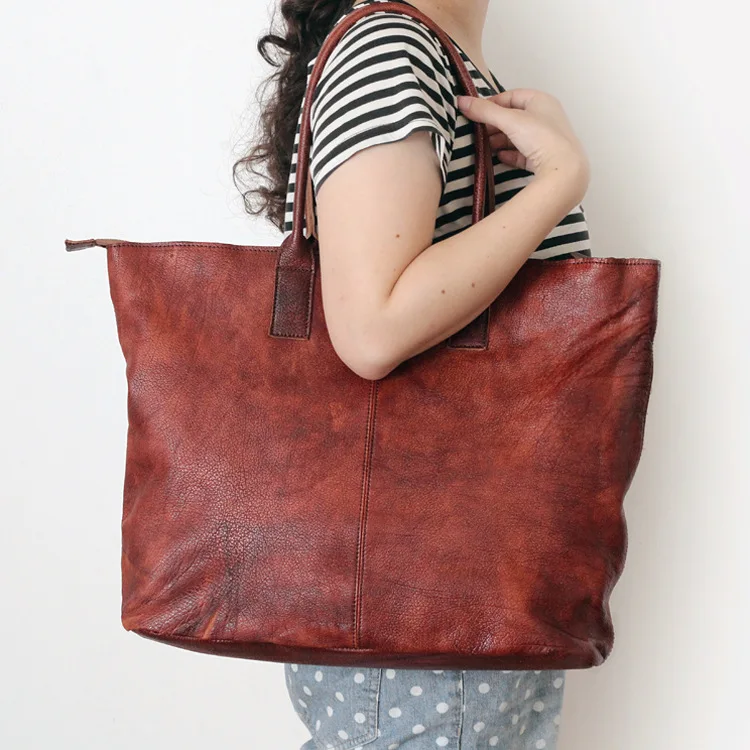 

Handmade Vintage Handbag Designer Women Big Retro Big Shoulder Bag High Quality Large Capacity Real Leather Totes