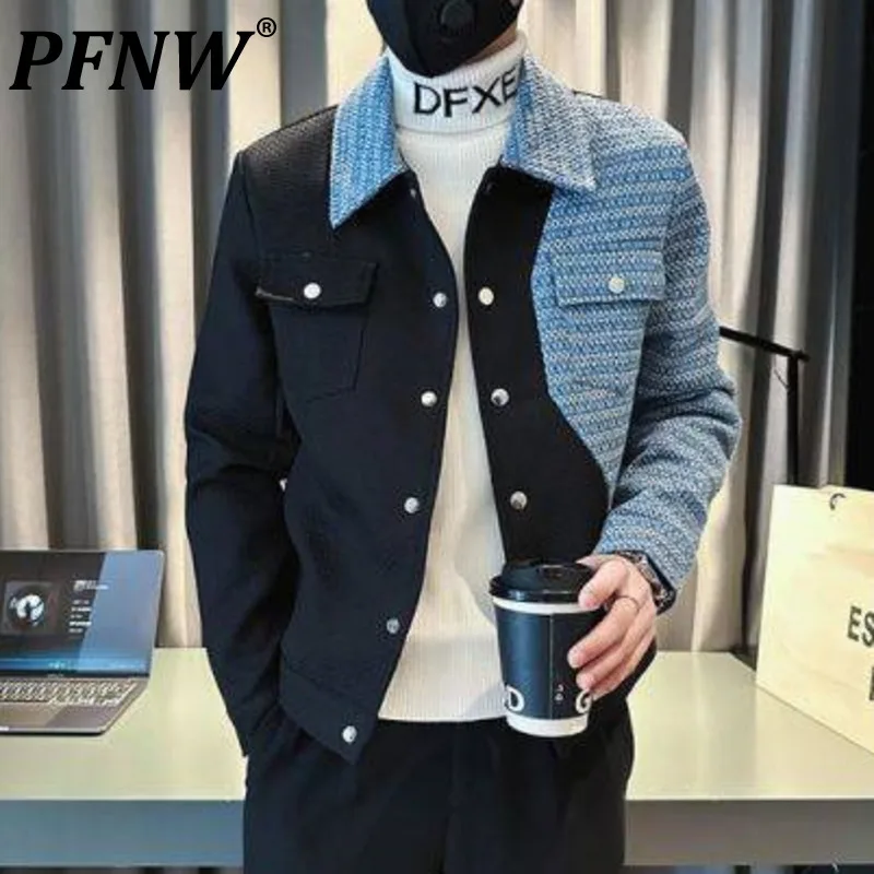 

Мужская приталенная куртка PFNW, однобортная Повседневная куртка с отложным воротником, в стиле пэчворк, весна-осень, 12A7209